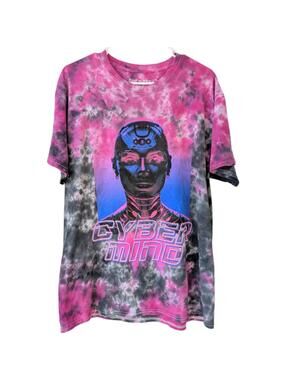 Chemistry Cyber Mind Shirt L Pink Tie Dye Cyborg Graphic Festival Tee 21.5x28